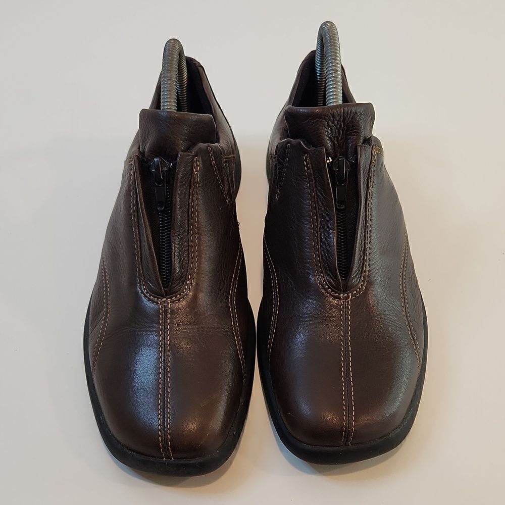 Ecco Leather Loafers Flats Comfort Shoes Brown Split Toe Zip Womens Sz 6 1/2 EUC - Picture 4 of 15